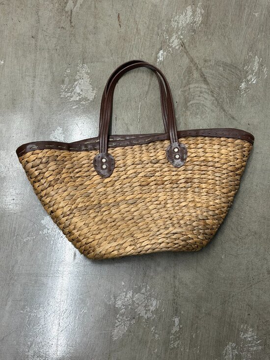 Handmade Handbags - Woven Seagrass Straw Beach Tote Bag Handles Trim Striped Lining Natural